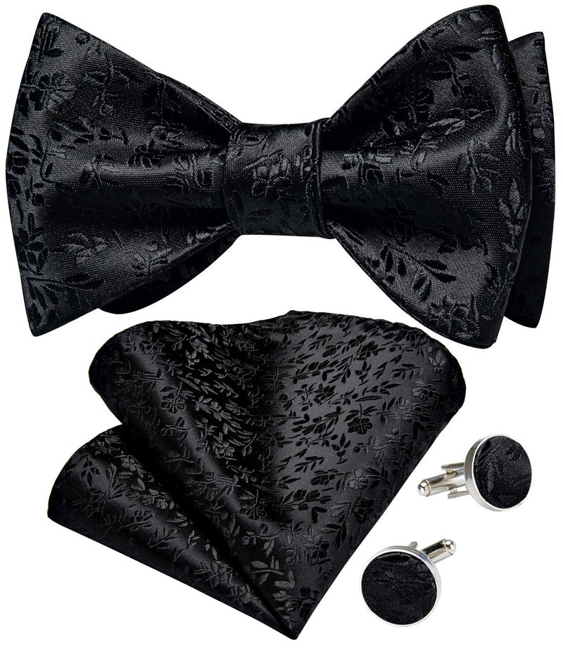 DiBanGu Black Bow Ties for Men Self Tie Bow Tie and Pocket Square Cuffllinks Set Formal Business Wedding - Image 1